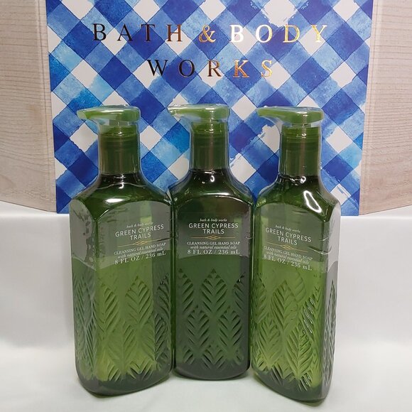 BATH & BODY WORKS 'GREEN CYPRESS TRAILS' CLEANSING GEL HAND SOAP 3-PIECE SET